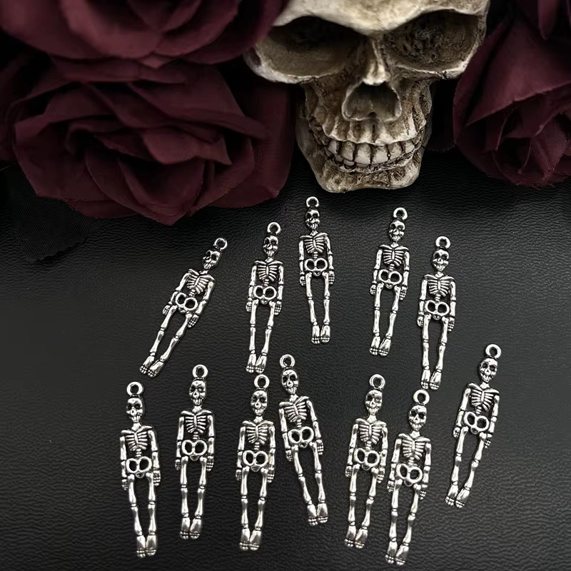 LKLRYWBD Charms Totenkopf Skelett, Edelstahl, Silber, Unisex, 39x9mm - Bild 2