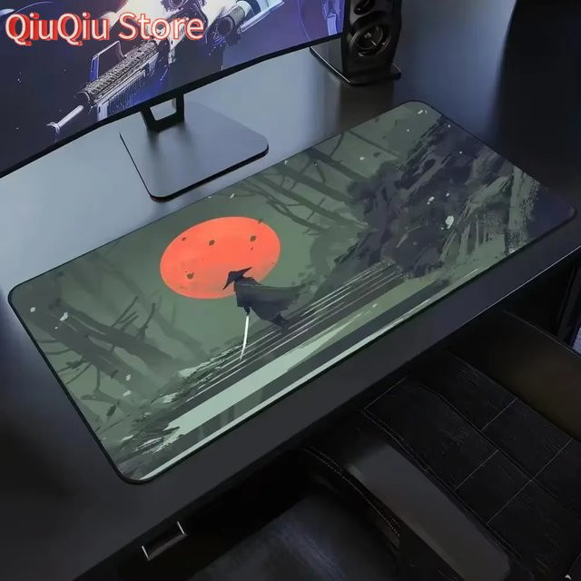 Samurai-Mauspad XXL Potdemiel Gaming-Tastaturmatte Oni Samurai Design in Schwarz-Weiß - Bild 1