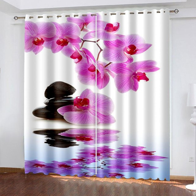 Yiran Furniture Orchideen Vorhänge mit Blumenmuster in Pink, 2er-Set semi-transparent, B/T/H: 50 x 0 x 100 cm - Bild 1
