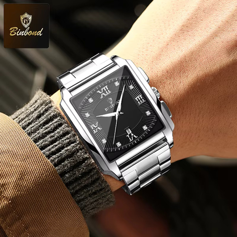 BINBOND Armbanduhr Edelstahl, Quarz, Silber, Herren, Datum - Bild 3