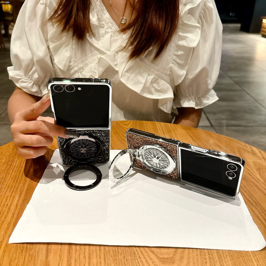 Luxus Handyhülle mit Strass-Gyro-Ständer für Samsung ZFlip 7, 6, 5, 4 und 3 in Orange - Bild 3