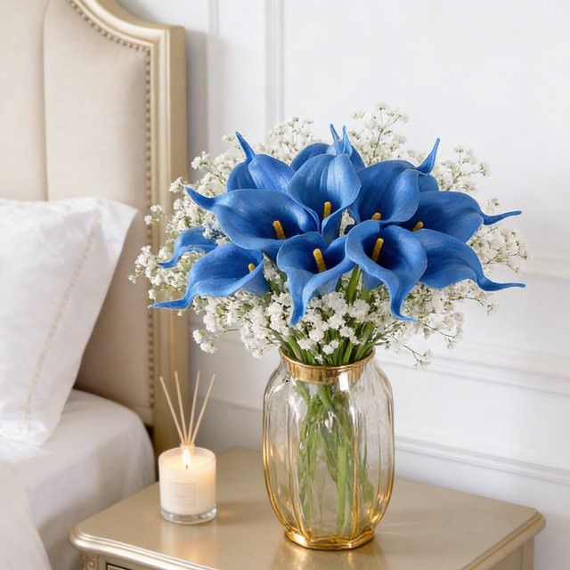 XIAOYINMO Künstliche Hufeisen-Lotus Blumen für Hochzeitskranz und Dekoration in Gelb und Blau - Bild 1