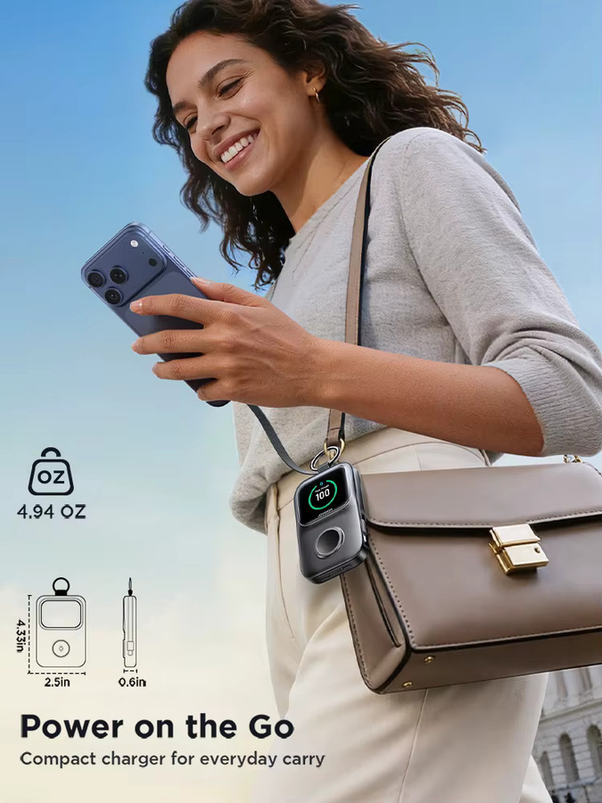Joyroom Powerbank JR-W19 in Schwarz mit 5000mAh Kapazität, integriertem USB-C-Kabel, 20W PD Schnellladung und kabellosem Ladegerät für Apple Watch - Bild 5