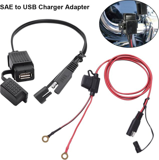 Wasserdichter 12V SAE zu USB-C Adapter für Motorräder mit Inline-Sicherung, Schwarz - Bild 1