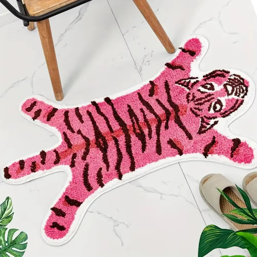 VIKAMA Pink Tiger Plüschteppich, rutschfeste und saugfähige Fußmatte für Badezimmer und Wohnzimmer, B/T: 60 x 40 cm - Bild 2