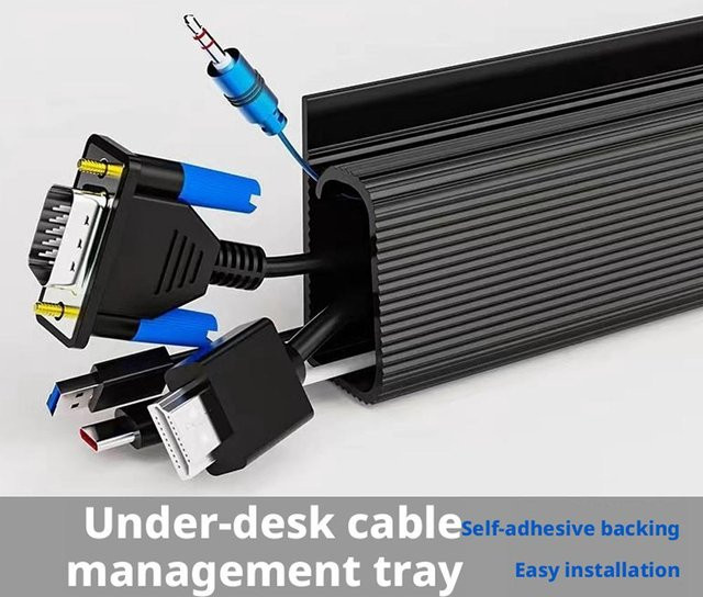 Schreibtisch Kabelkanal aus PVC in Schwarz, 40 cm Länge, zur einfachen Montage ohne Bohren für dein Kabelmanagement unter dem Tisch - Bild 1