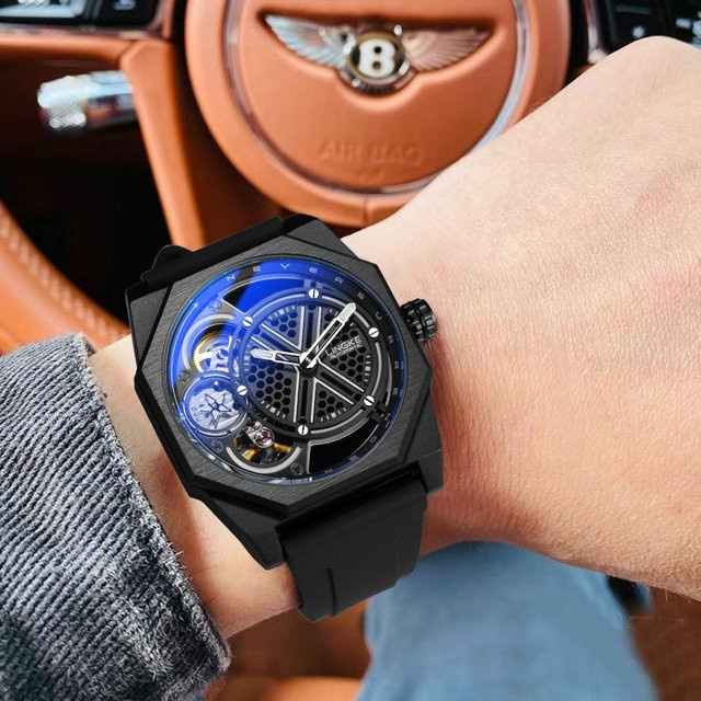 LINGKE Armbanduhr Automatik, Edelstahl, Bicolor, Saphirglas, Herren - Bild 1
