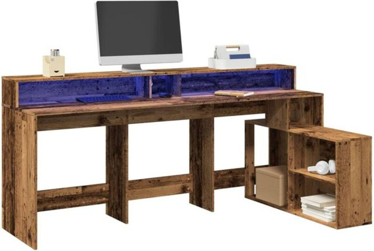 LED-Schreibtisch in Altholz-Optik von Vidaxl, Farbe Braun, B/T/H: 200 x 104 x 91 cm, Industrial Design aus Holzwerkstoff - Bild 1