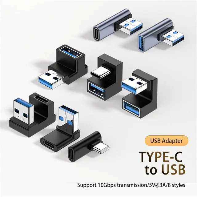 BSN USB-C OTG Adapter in U-Form mit 90 oder 180 Grad Ellenbogen als USB-C 3.0 Konverter für Android, Computer und Tablet, Farbe: Schwarz - Bild 1