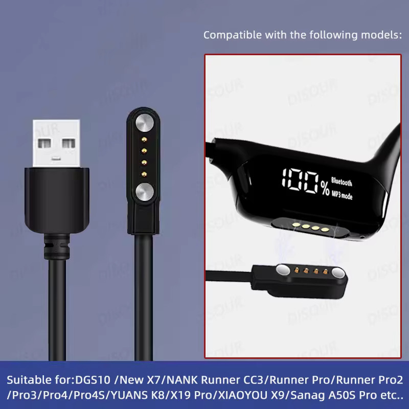 DISOUR Magnetisches 4-poliges Ladekabel für Knochenleitungskopfhörer S10, New X7 und Sanag Headsets in Schwarz mit Datenübertragung (5 V) - Bild 4
