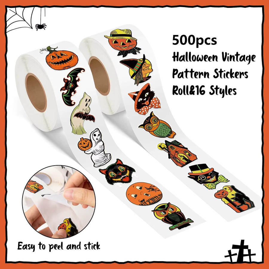 500 Stück Halloween-Aufkleber von TYFYO in Multicolour mit Kürbis, Fledermaus und Hexe für Kinder - Bild 3