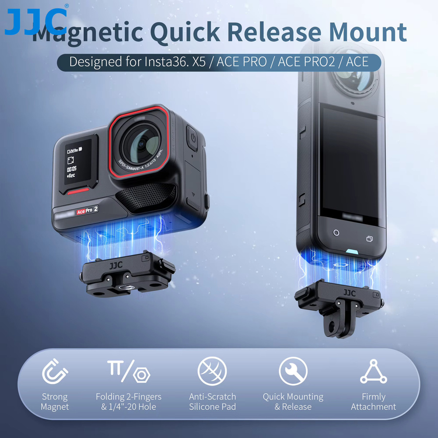 JJC Magnetische Schnellverschluss-Basishalterung für Insta360 Ace Pro, Ace Pro 2, X4, X3 und X5, Schwarz, Faltbare Halterung - Bild 2
