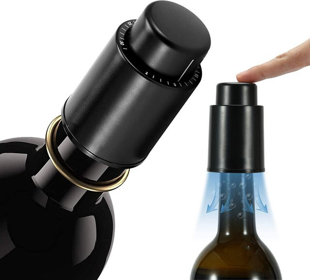 Wiederverwendbarer Vakuum-Weinflaschenstopper in Schwarz zur Aufbewahrung von Wein - Bild 1