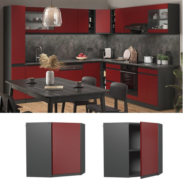 Vicco Eckhängeschrank R-Line J-Shape Küchenschrank in Anthrazit und Rot, Breite: 57 cm - Bild 1