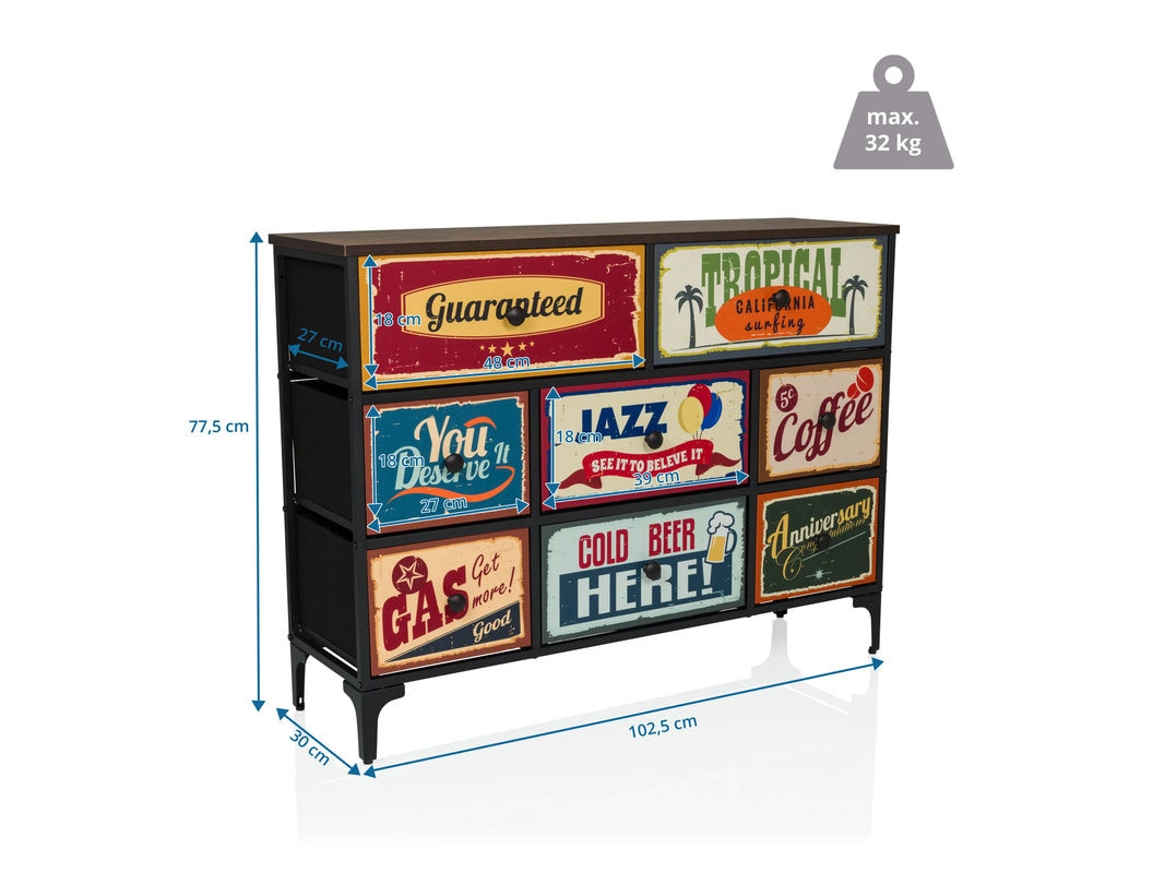 hjh LIVING Kommode AMERIKO mit 8 Schubladen in Multicolour im American-Vintage-Stil, B/T/H: 77 x 45 x 30 cm - Bild 4