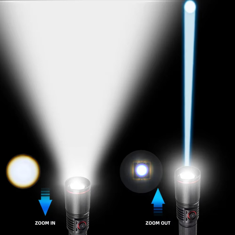 XIWANGFIRE LED-Taschenlampe aus Aluminiumlegierung in Schwarz mit 30 W, Zoom-Funktion und Betriebsanzeige für 18650 oder 21700 Akkus - Bild 4