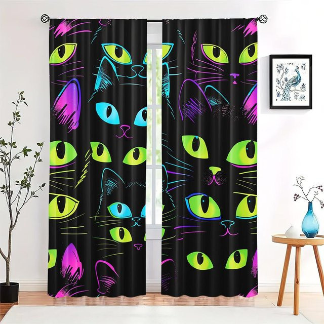 2er-Set halblichtblockierende Vorhänge mit Piraten-Katzen-Motiv, schwarz, B: 100 cm, H: 130 cm - Bild 1