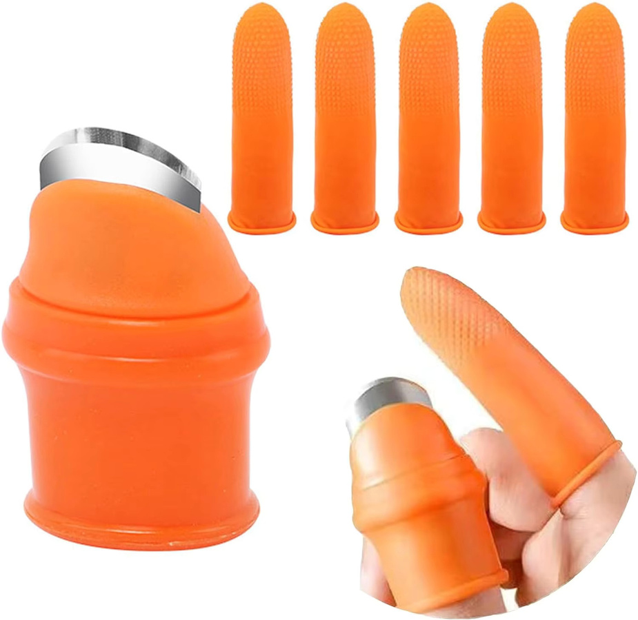 Multifunktionaler Daumen-Schutz aus Silikon in Orange für Garten und Küche als Nagelschutz und Erntewerkzeug - Bild 2
