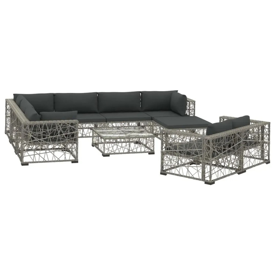 vidaXL 10-tlg Garten-Lounge-Set aus Poly Rattan in Grau mit Auflagen und Couchtisch - Bild 2
