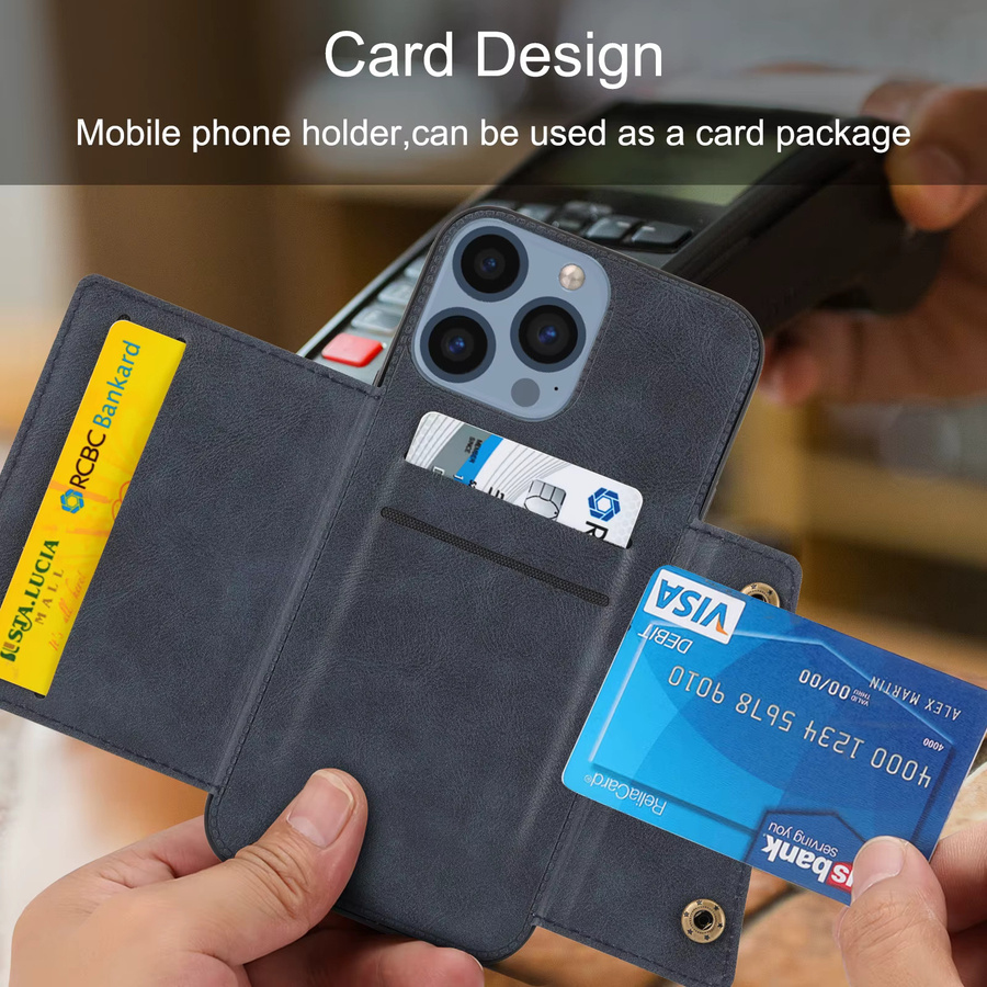 AIERHEBA Kartenfach Flip Handyhülle mit Ständer und stoßfestem Schutz für iPhone 11 bis iPhone 17 Pro Max, Farben: Schwarz, Blau - Bild 3