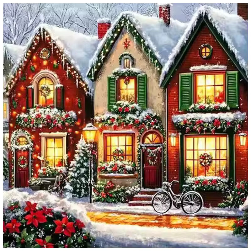 HUACAN Diamantmosaik Set mit Weihnachtsmann und Winterhaus, Volldiamantgemälde in Multicolour, Rund-Bohrer für deine Wanddekoration - Bild 5