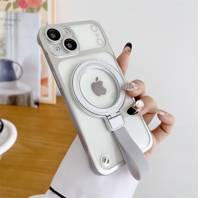 Magnetische iPhone Hülle mit Ständer und Kamerafenster, Rahmenloses PC-Design in Matt, Grau, passend für iPhone 17 Air 16 15 14 13 Pro Max - Bild 1