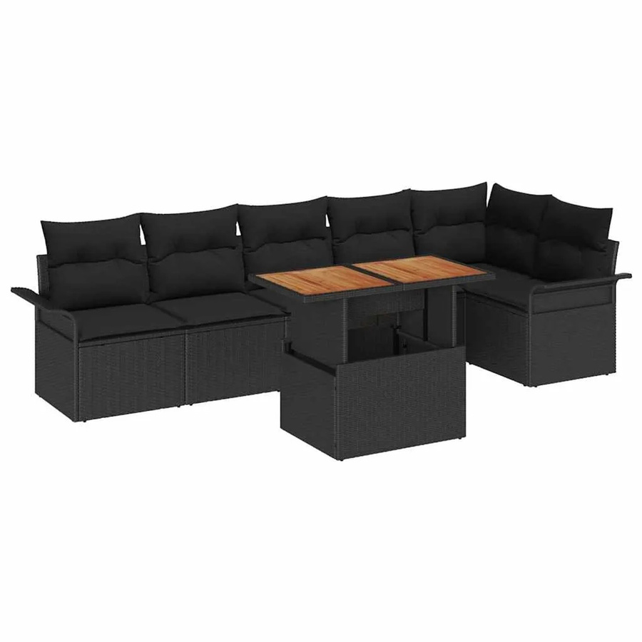 7-teiliges vidaXL Garten-Sofa-Set aus Poly Rattan und Stahl in Schwarz Matt mit Speicherfunktion - Bild 2