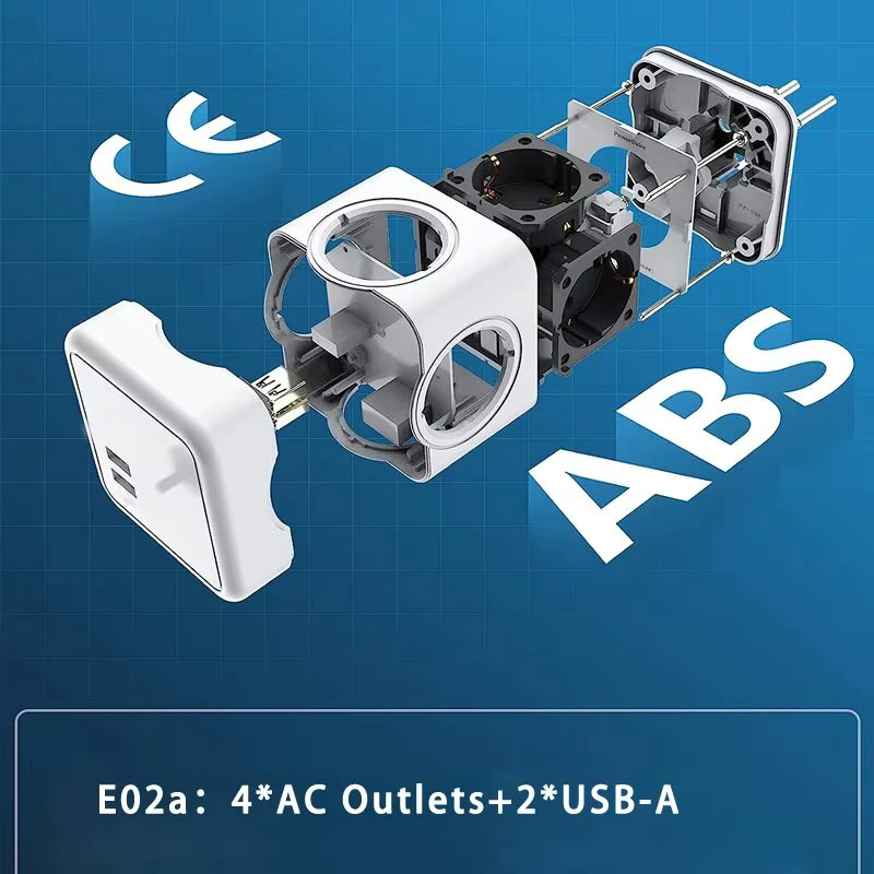 MASSFA Multi USB-Steckdosenleiste in Würfelform mit 4 EU-Steckdosen und 2 USB-A Anschlüssen, Weiß/Blau, 3680W - Bild 4