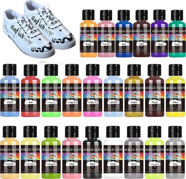 24 Farben Acrylfarben Set in Flaschen, 24 x 30 ml, Multicolour, ideal für Stoff, Kleidung, Leder und DIY-Projekte - Bild 1