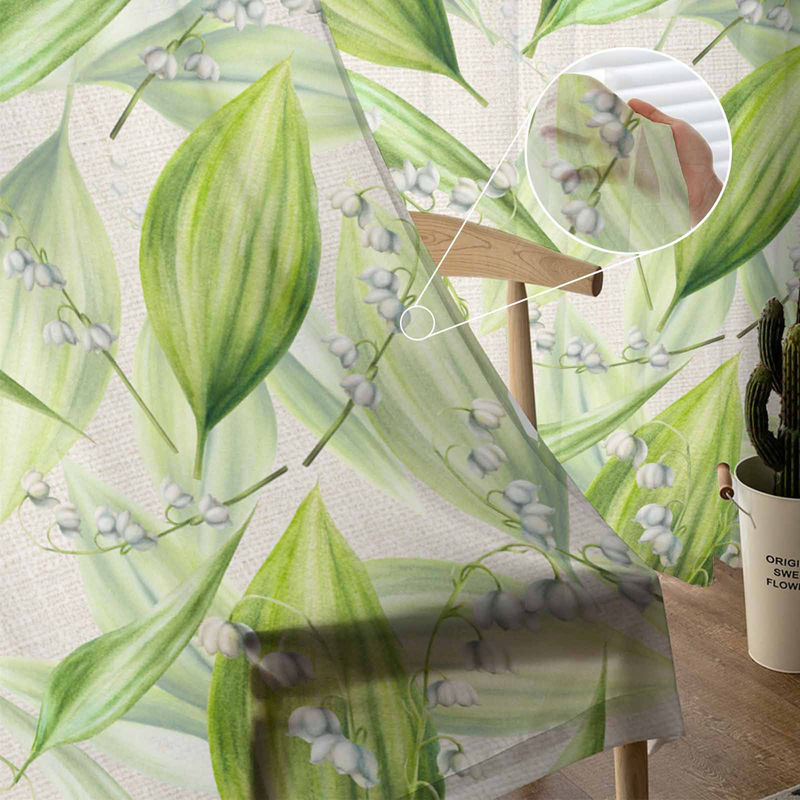 Super Six Chiffon Fenstervorhang mit Maiglöckchen-Blatt Muster in Beige und Grün, transparente Tüll Paneele, Breite: 135 cm, Höhe: 114 cm - Bild 2
