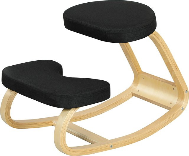 HOMCOM Kniesessel mit Wippbewegung, ergonomischer Stuhl aus Leinenstoff und Birkenholz, Schwarz, B/T/H: 50 x 73 x 55 cm - Bild 1