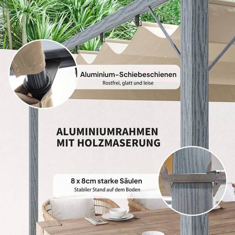 Outsunny Pergola aus Aluminium in Grau mit B/H/L: 296 x 232 x 299 cm - Bild 3