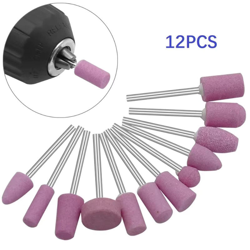 XMSJ 12-teiliges Schleifstein-Set in Pink mit 2,35 mm Schaft für Drehwerkzeuge zum Polieren von Metall, Holz und Schmuck - Bild 3