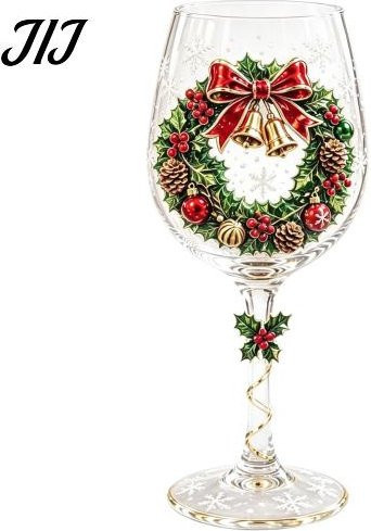 Handbemaltes Weihnachts-Weinglas von Zephyrfgg in verschiedenen Motiven wie Schneemann, Elch oder Weihnachtsbaum, transparent mit roten und blauen Akzenten - Bild 1