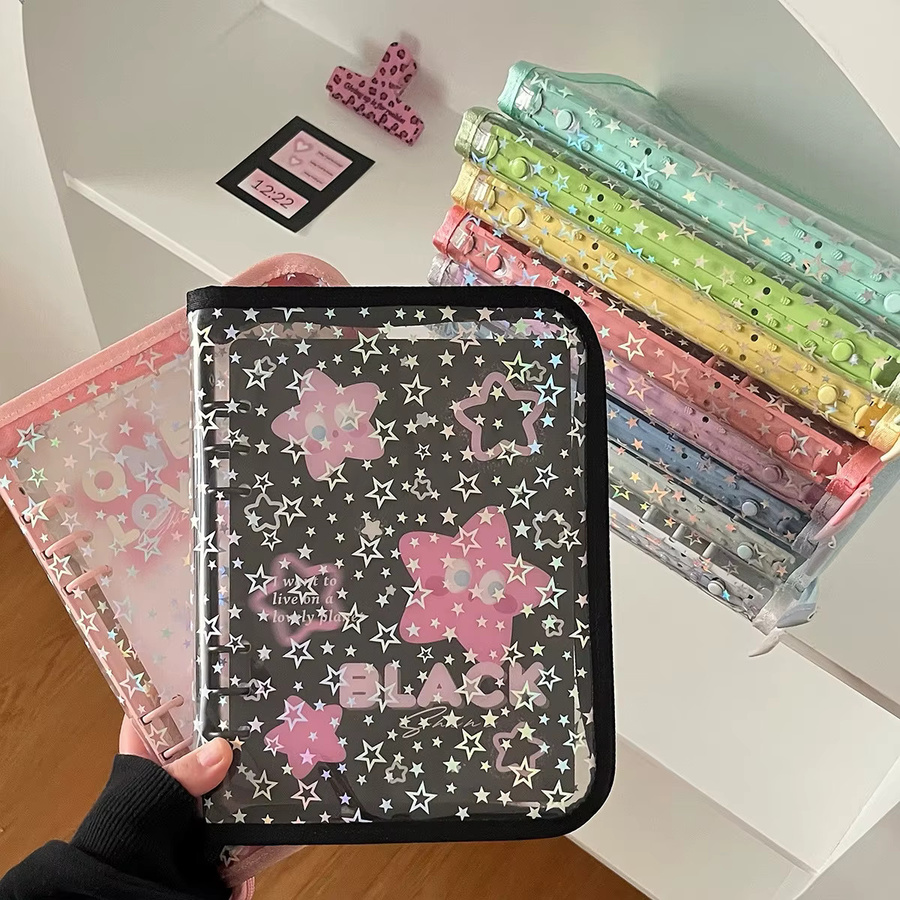 MINKYS Kawaii A5 Kpop Fotokarten-Ordner mit glitzerndem Stern Design, Multicolor, Breite: 7,6 cm - Bild 3