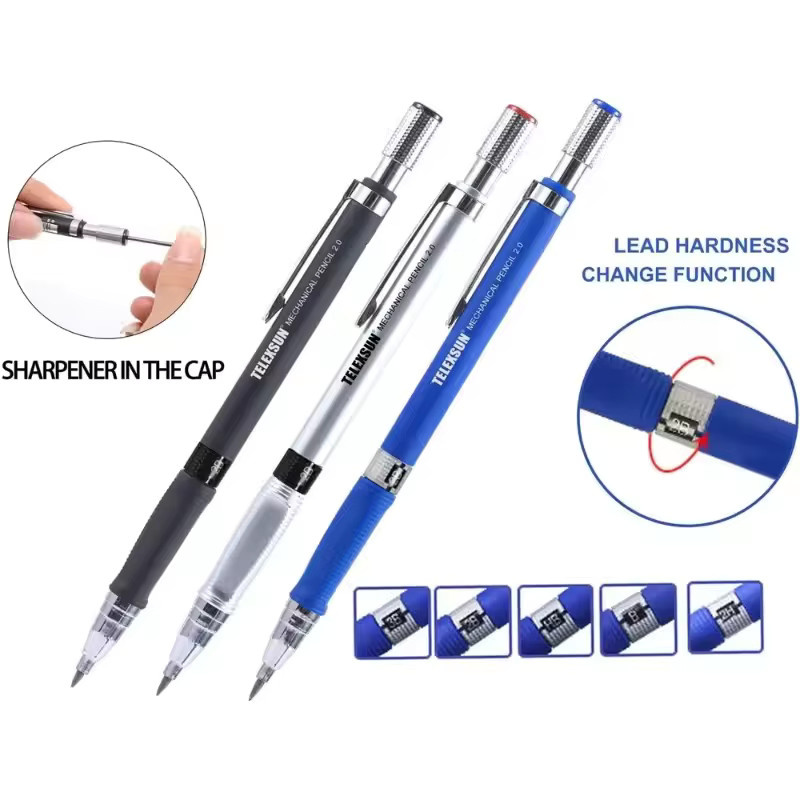 Mechanisches Bleistift-Set 2,0 mm mit 2B Minen in Schwarz und Mehrfarbig für Schule und Zeichnen - Bild 2