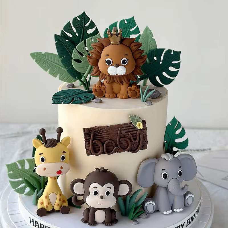 Alivparty Safari Dschungel Tier Kuchen Topper mit Giraffe Elefant Affe Löwe - Bild 3