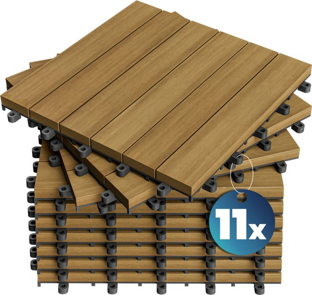 Casaria Holzfliese Eukalyptus 11er-Set in Braun mit Click-System, B/T: 30 x 30 cm - Bild 1