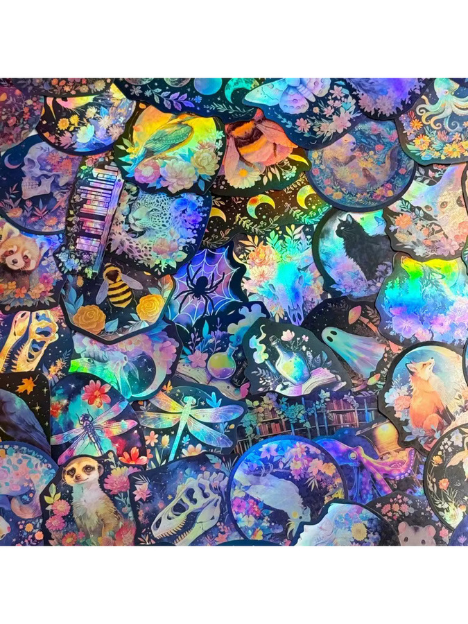 50 Stück Cartoon Laser Graffiti Aufkleber mit kreativen Motiven, wasserfeste Dekoration in Multicolor von AnimeWorlds Store - Bild 4