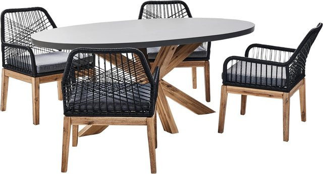 Beliani Gartentisch Set ORISTANO in Grau und Schwarz aus Akazienholz im Industrial Design, B/T/H: 190 x 100 x 75 cm - Bild 1