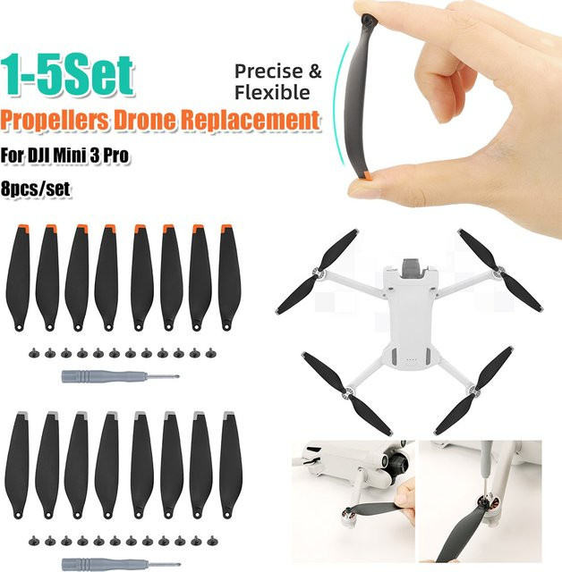 DJI Mini 3 Pro Propeller Set mit geräuscharmen Schnellverschluss-Rotorblättern in Schwarz und Silber - Bild 1