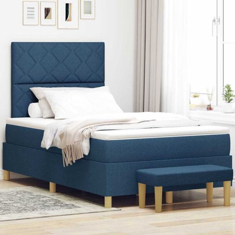 vidaXL Boxspringbett mit Matratze und Kopfteil in Blau, Modernes Design aus Stoff und Holzwerkstoff, B/T: 120 x 190 cm - Bild 1