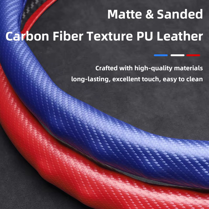 Lenkradbezug in Carbon-Optik für Peugeot mit Snap-On Wave-Shaped Sports Design in Rot, Schwarz und Weiß - Bild 3