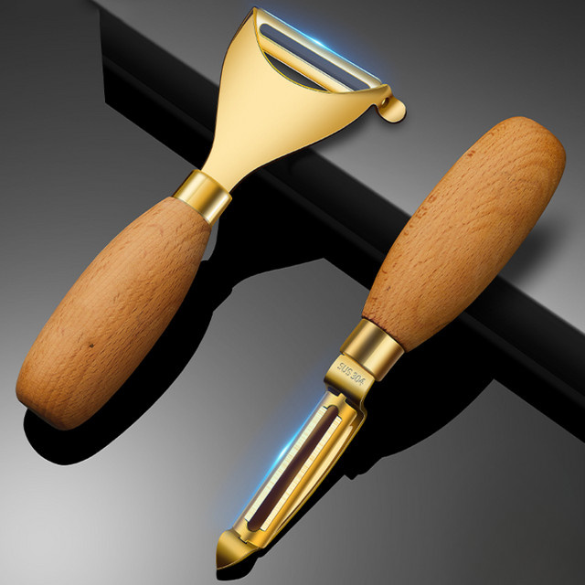 PGY Schälmesser aus Edelstahl 316 mit massivem Holzgriff in Gold - Bild 1