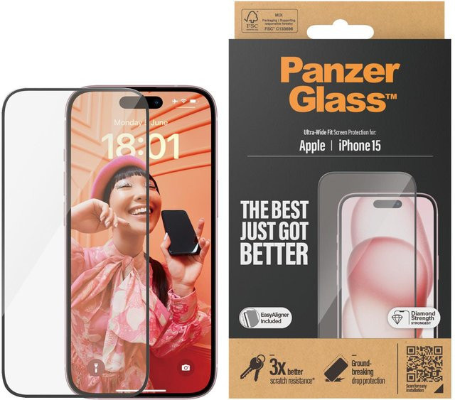 PanzerGlass Schutzglas iPhone 15 Ultra-Wide Fit mit EasyAligner transparent - Bild 1