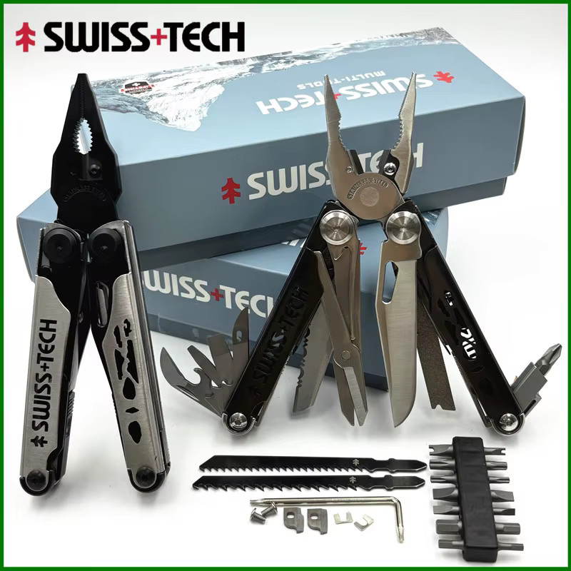 SWISS TECH 37-in-1 Multitool-Zange in Silber mit Schere und austauschbarem Sägeblatt für EDC und Outdoor - Bild 2