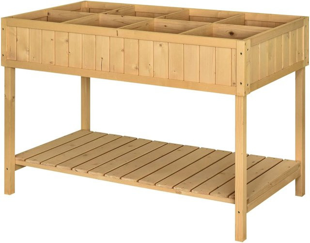 Outsunny Pflanztisch Hochbeet aus Tannenholz mit 8 Fächern in Naturholz, B: 46 cm, T: 46 cm, H: 76 cm - Bild 1