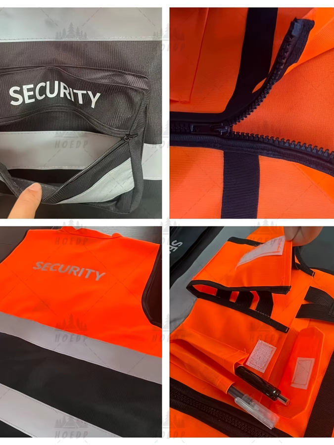 Reflektierende Sicherheitsweste mit mehreren Taschen und Reißverschluss in Gelb oder Orange, atmungsaktive Arbeitsweste für Bau und Lager - Bild 3