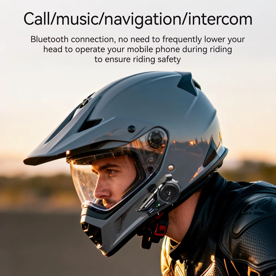 ROCKBROS Motorradhelm-Headset in Schwarz mit Bluetooth 6.0, wasserdichtem Moto-Interphone und 1000 mAh Akku - Bild 4