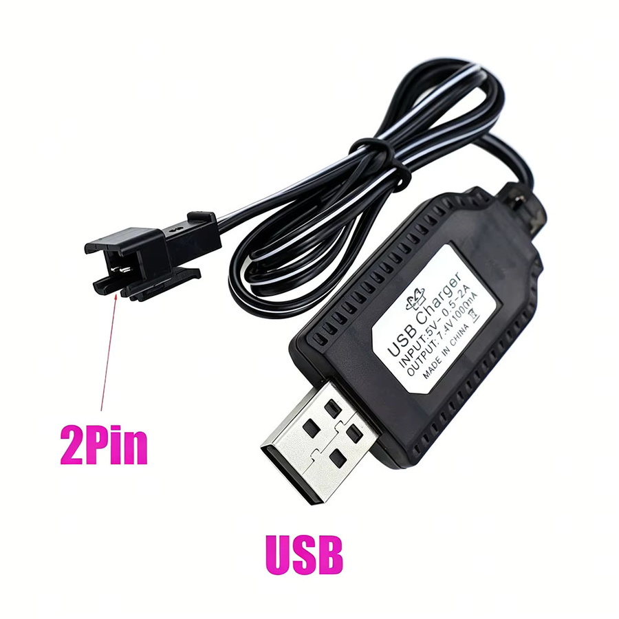 Lithium-Batterieladegerät 7,4V 1000mA mit Schutzfunktion und USB-C Anschluss für SM-2P/3P/4P Spielzeugbatterien in Schwarz - Bild 2